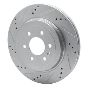 Cadillac SRX Brake Rotor (1) - Rear Left - R1 Concepts - Drilled & Slotted - Silver - `04-`09